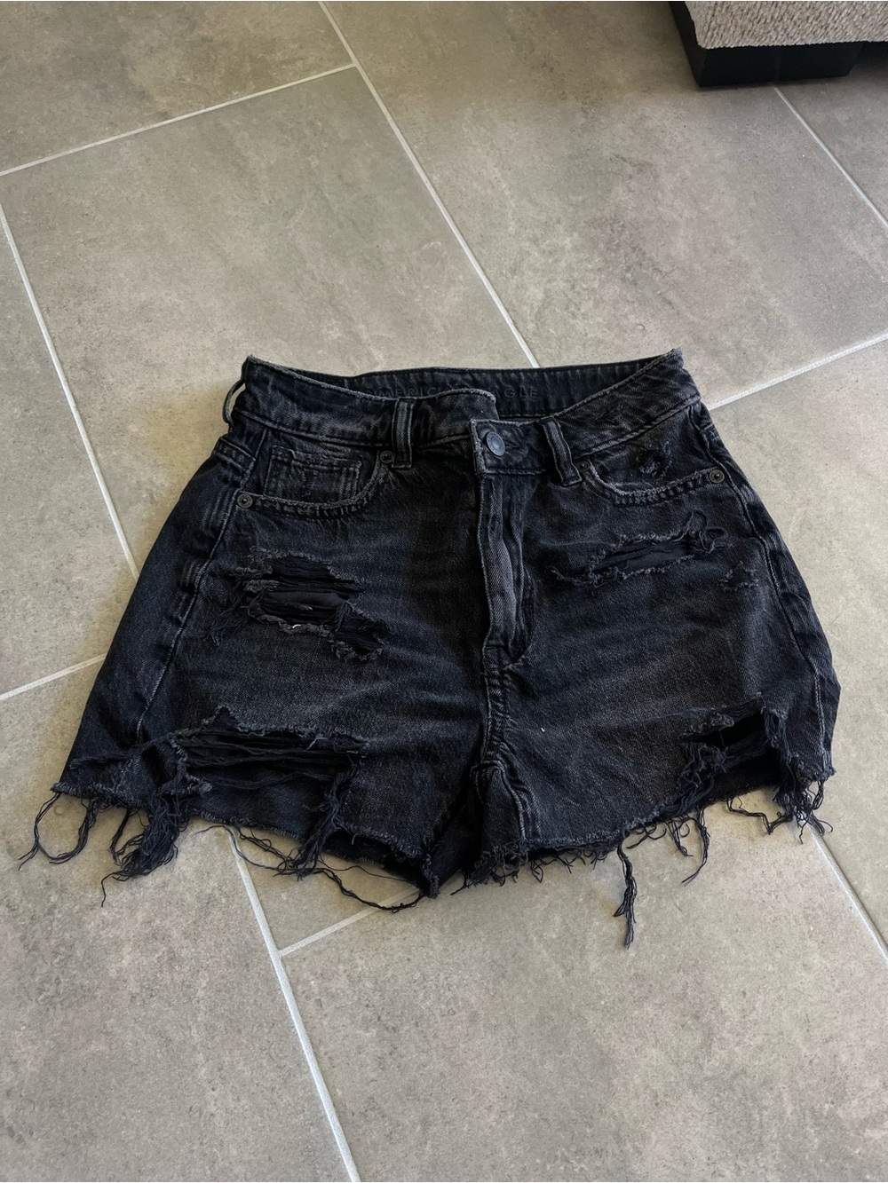 American Eagle Black Distressed High-Waist Women's Denim Summer Shorts